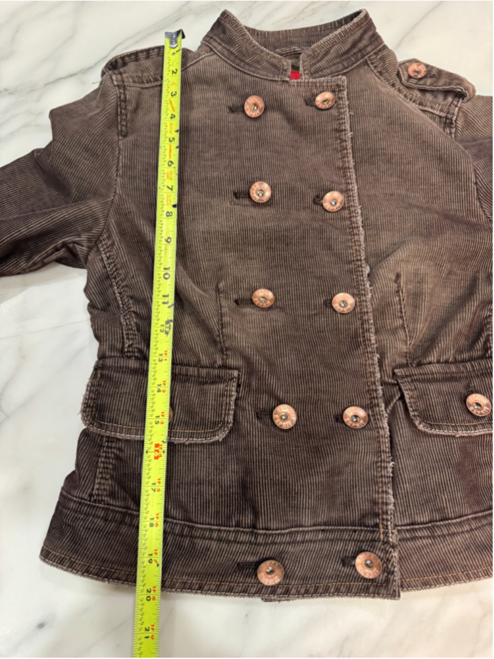 Y2K Esprit Brown Corduroy Military Utility Jacket Size S - Picture 9 of 10